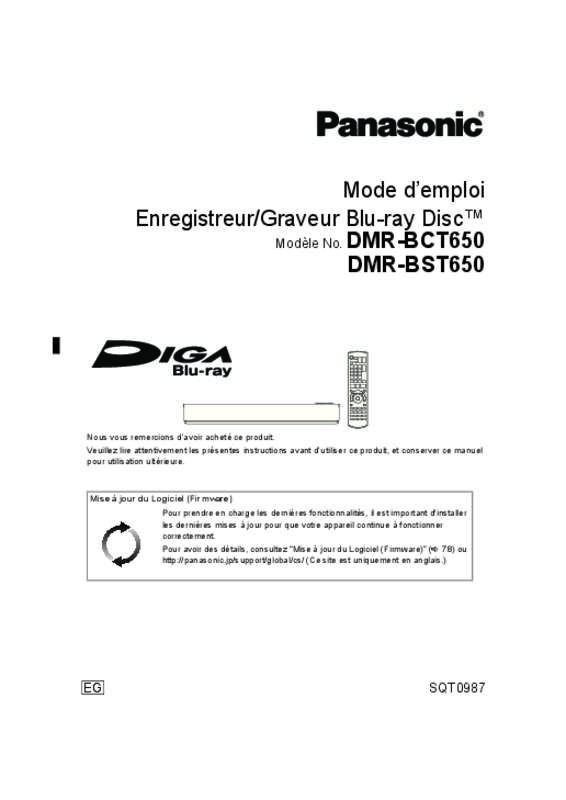Guide utilisation PANASONIC DMR-BCT650EG  de la marque PANASONIC