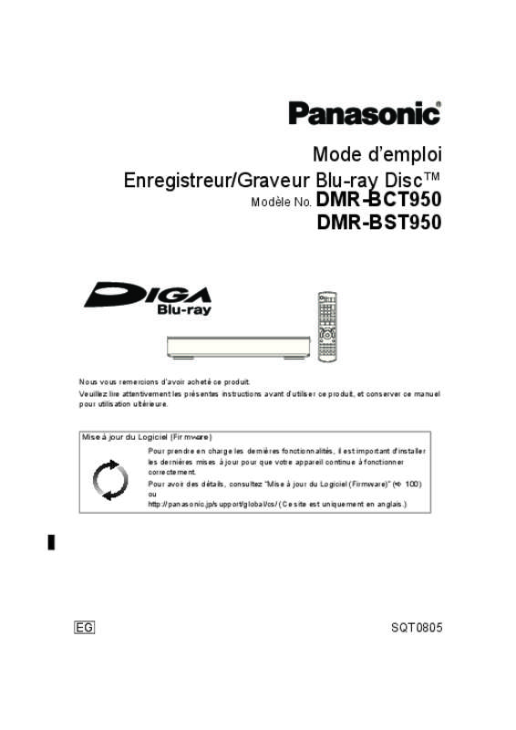 Guide utilisation PANASONIC DMR-BCT950EG  de la marque PANASONIC