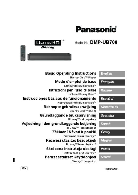Guide utilisation PANASONIC DMP-UB700EG  de la marque PANASONIC