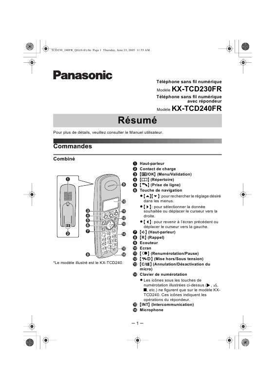 Guide utilisation PANASONIC KX-TCD230  de la marque PANASONIC