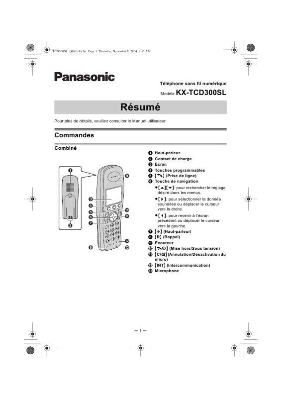 Guide utilisation PANASONIC KX-TCD300SL  de la marque PANASONIC