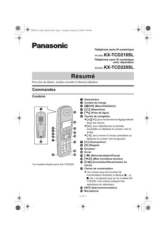 Guide utilisation PANASONIC KX-TCD210SL  de la marque PANASONIC