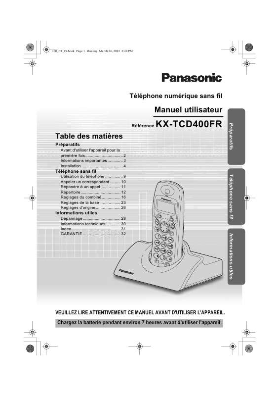 Guide utilisation PANASONIC KX-TCD400  de la marque PANASONIC