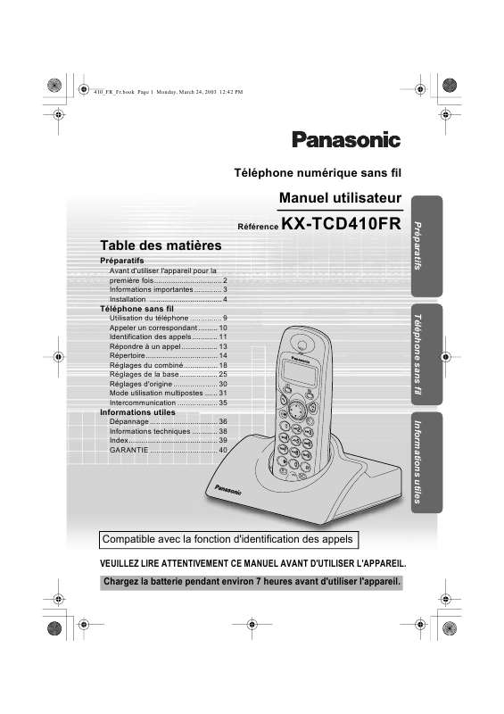 Guide utilisation PANASONIC KX-TCD410  de la marque PANASONIC