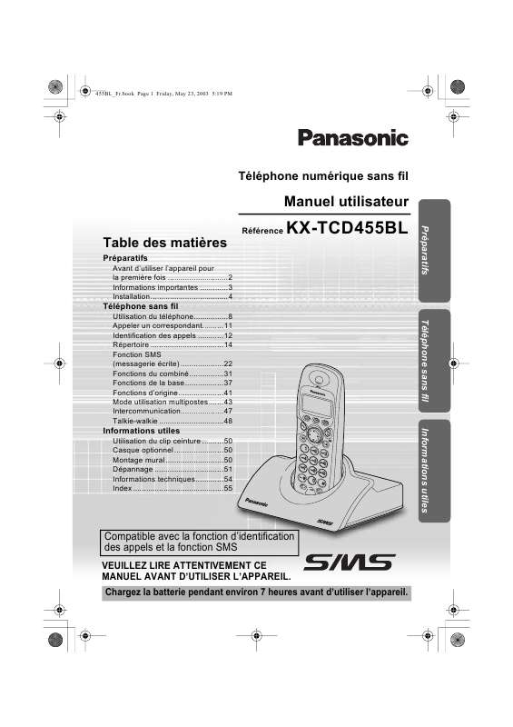 Guide utilisation PANASONIC KX-TCD455  de la marque PANASONIC