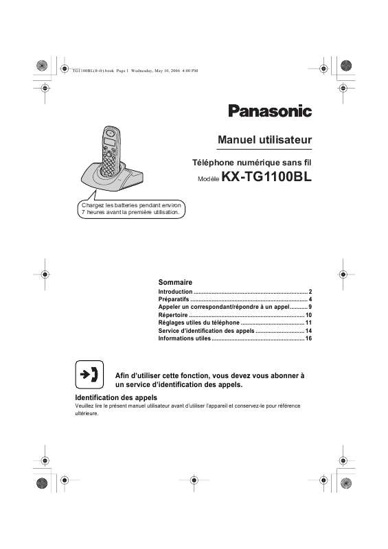 Guide utilisation PANASONIC KX-TG1100BL  de la marque PANASONIC