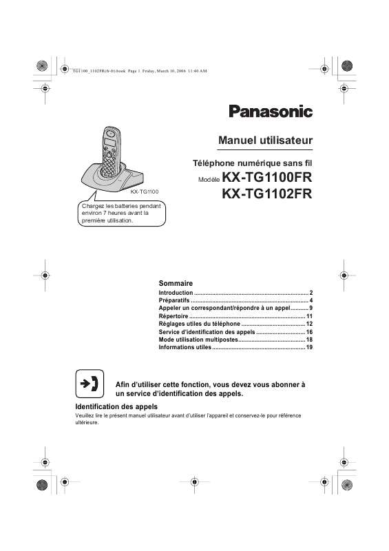 Guide utilisation PANASONIC KX-TG1100FR  de la marque PANASONIC