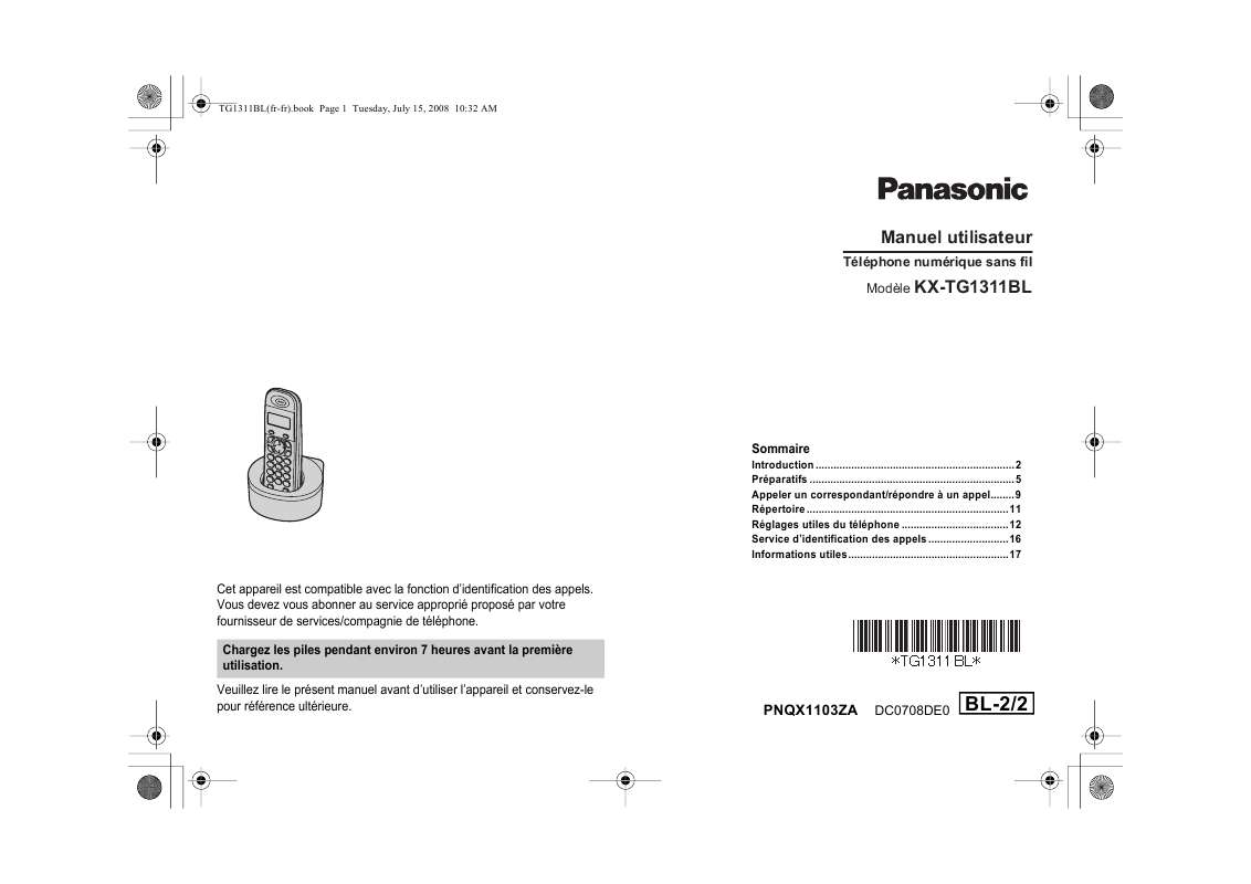 Guide utilisation PANASONIC KX-TG1311BL  de la marque PANASONIC
