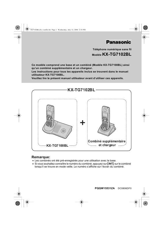 Guide utilisation PANASONIC KX-TG7102BL  de la marque PANASONIC