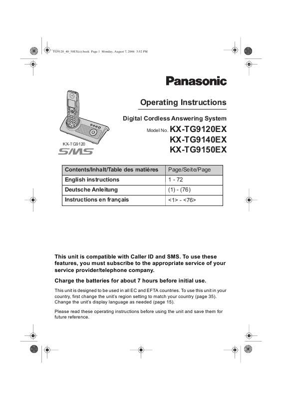 Guide utilisation PANASONIC KX-TG9120EX  de la marque PANASONIC