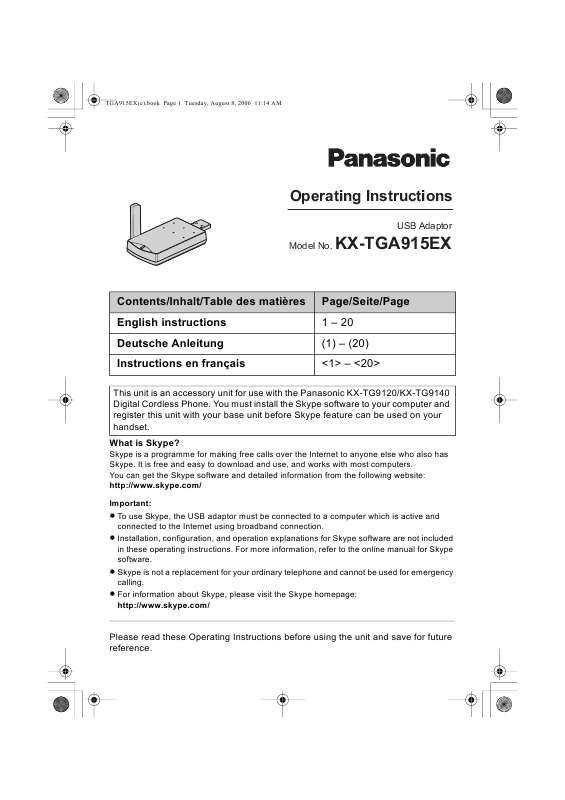 Guide utilisation PANASONIC KX-TGA915EX  de la marque PANASONIC