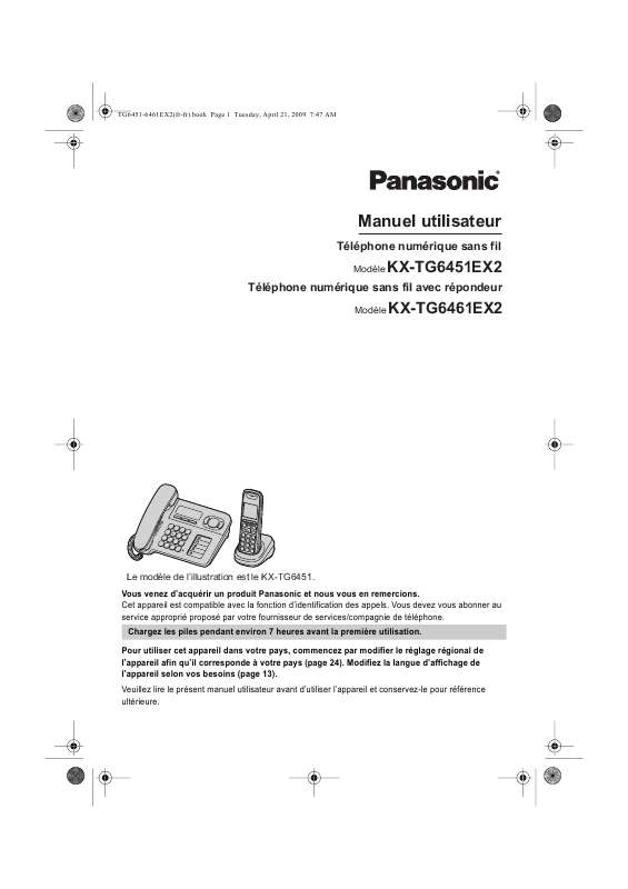 Guide utilisation PANASONIC KX-TG6461EX2  de la marque PANASONIC