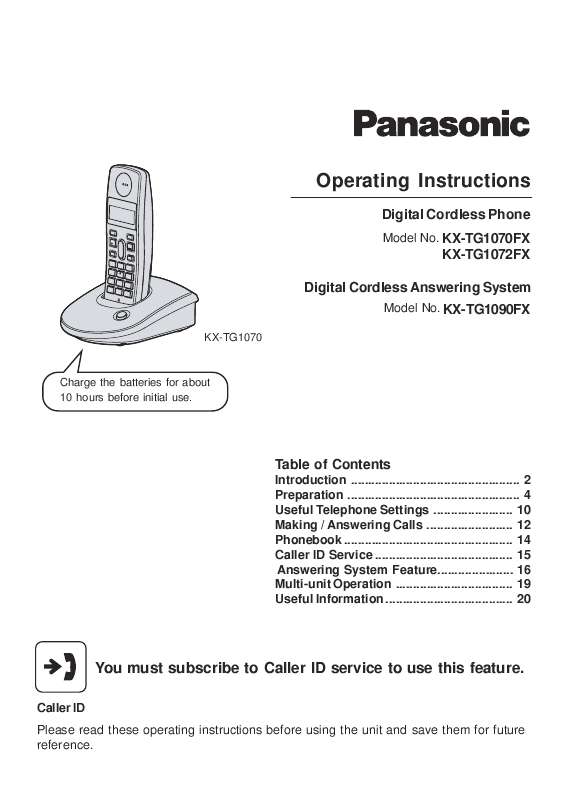 Guide utilisation PANASONIC KXTG1072FX  de la marque PANASONIC