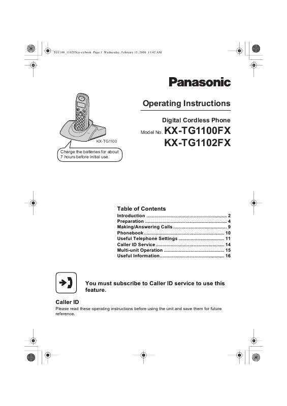 Guide utilisation PANASONIC KXTG1100FX  de la marque PANASONIC