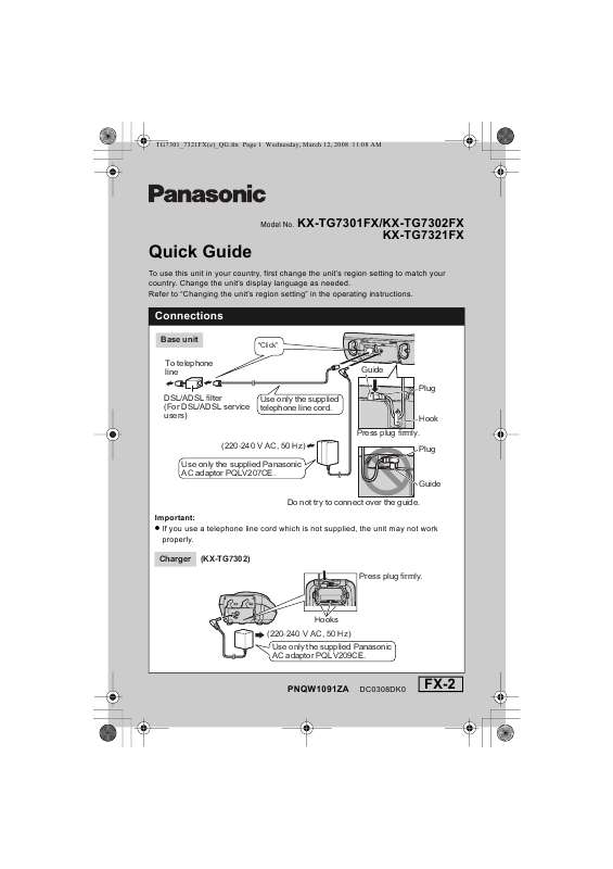 Guide utilisation PANASONIC KXTG7301FX  de la marque PANASONIC