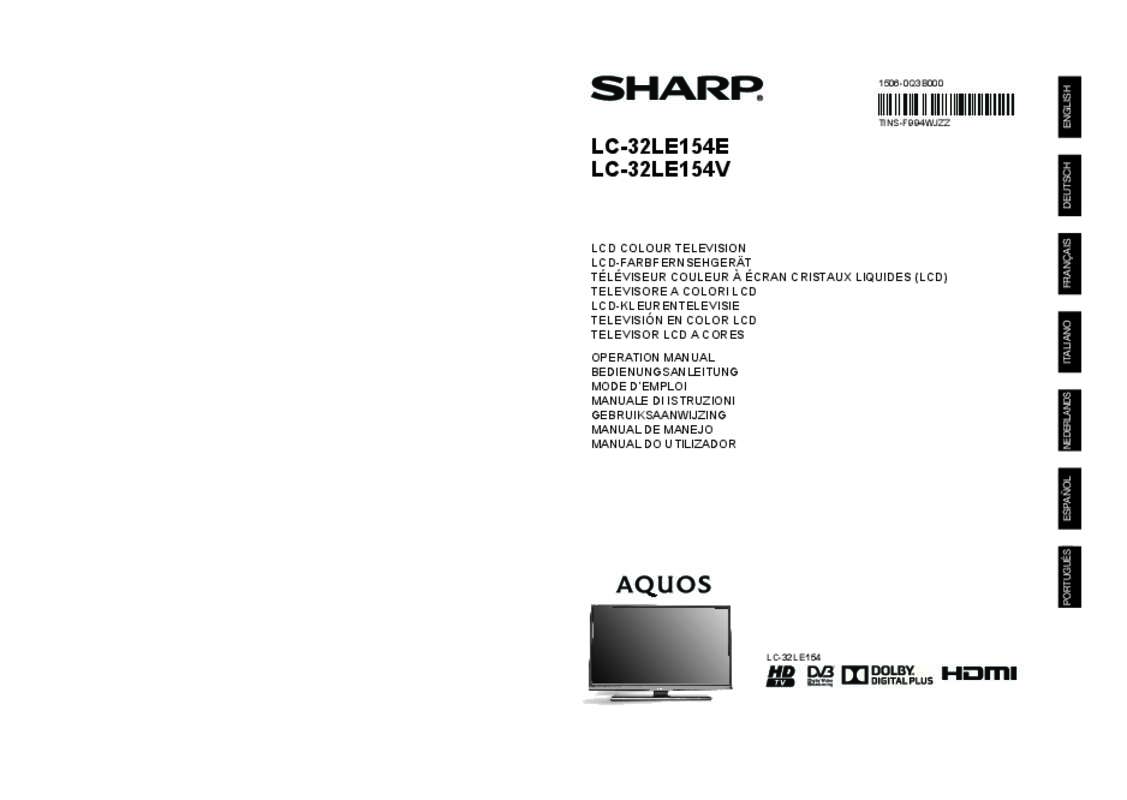 Guide utilisation SHARP LC32LE154E/V  de la marque SHARP