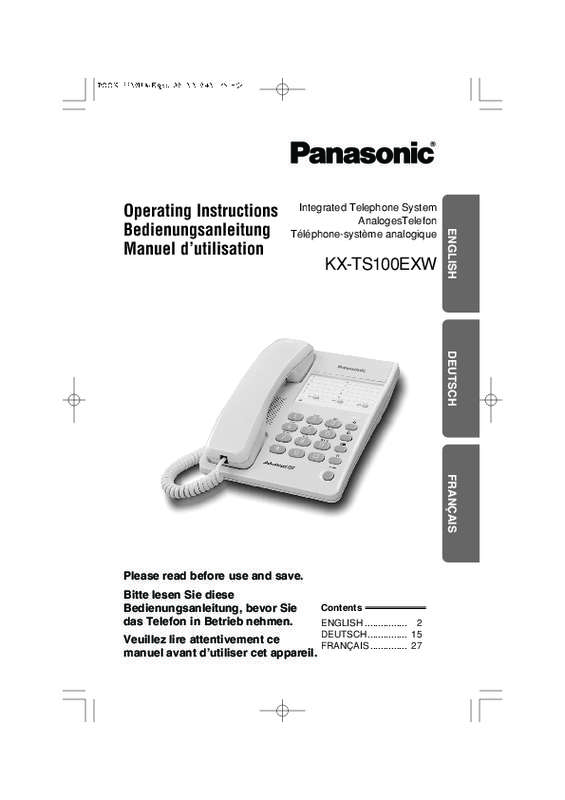 Guide utilisation PANASONIC KX-TS100EXW  de la marque PANASONIC