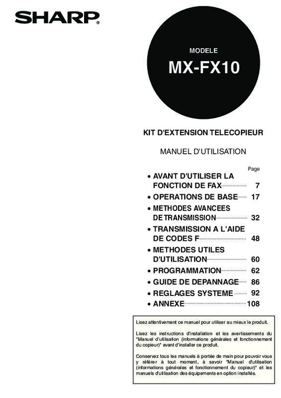 Guide utilisation SHARP MX-FX10  de la marque SHARP
