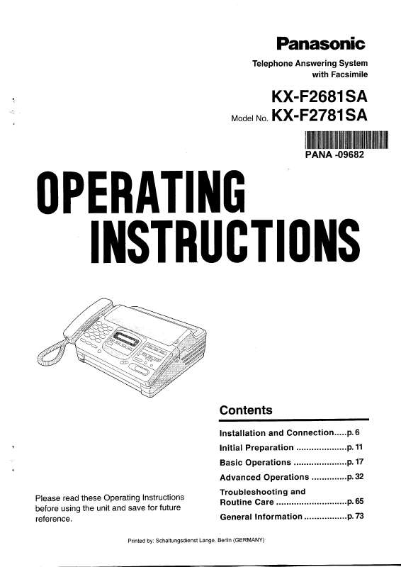 Guide utilisation PANASONIC KXF2681SA  de la marque PANASONIC