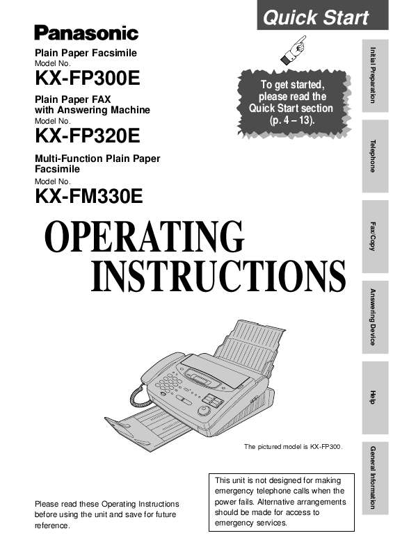 Guide utilisation PANASONIC KXFP300E  de la marque PANASONIC