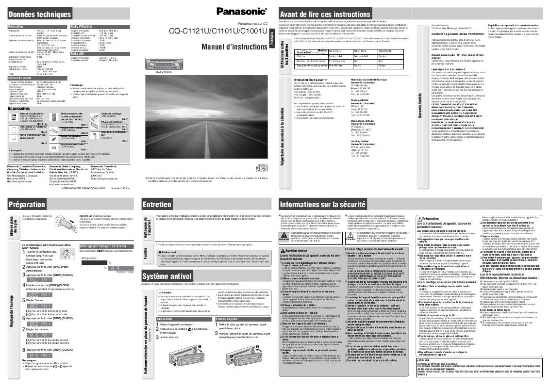 Guide utilisation PANASONIC CQ-C1001U  de la marque PANASONIC