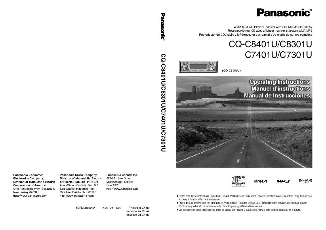 Guide utilisation PANASONIC CQ-C7301U  de la marque PANASONIC