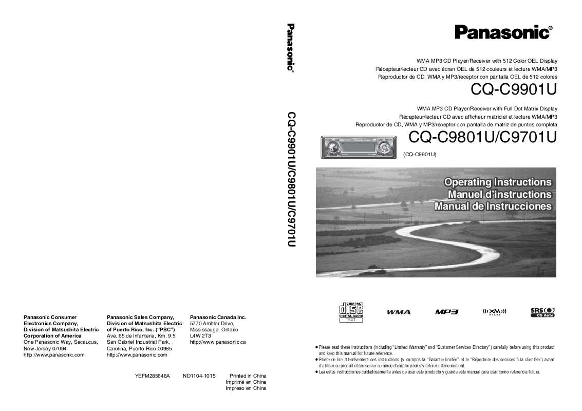 Guide utilisation PANASONIC CQ-C9801U  de la marque PANASONIC