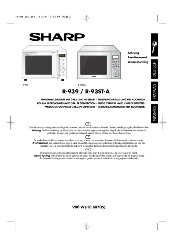 Guide utilisation SHARP R 939 BK de la marque SHARP
