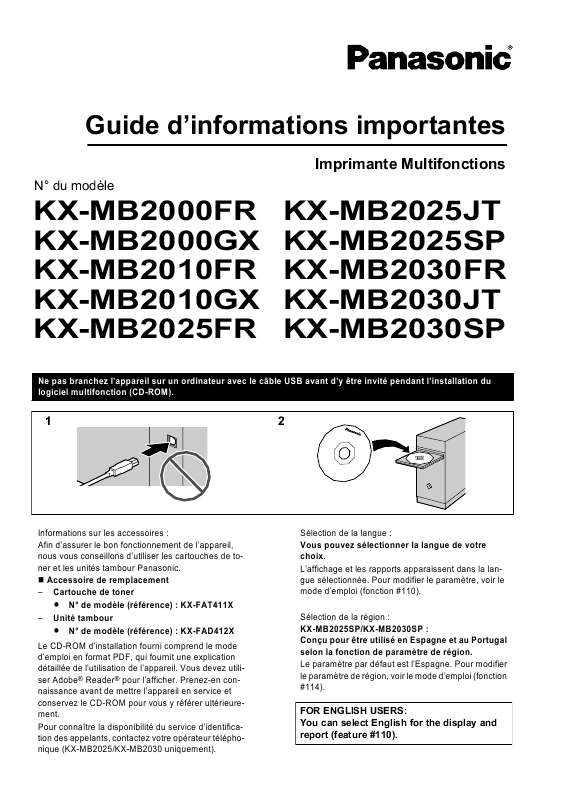 Guide utilisation PANASONIC KXMB2025JT  de la marque PANASONIC