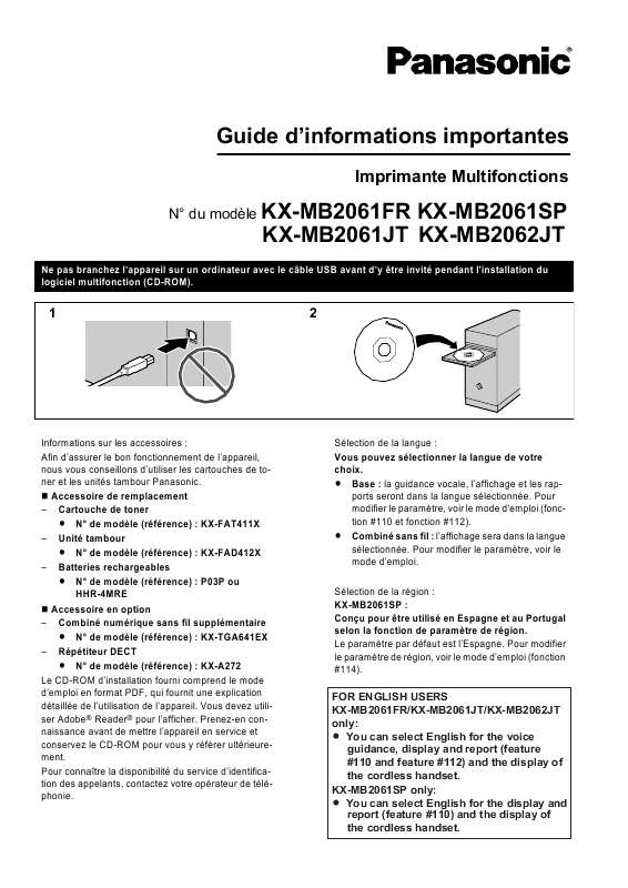 Guide utilisation PANASONIC KXMB2061FR  de la marque PANASONIC