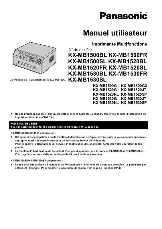 Guide utilisation PANASONIC KX-MB1500G  de la marque PANASONIC