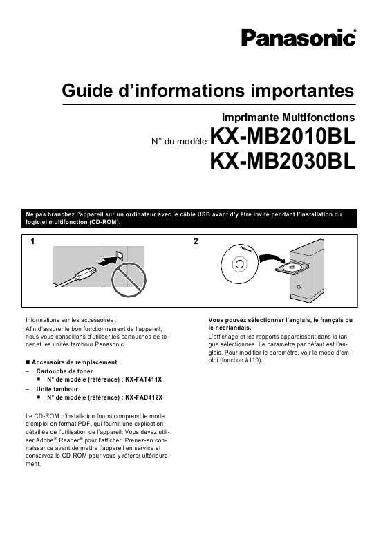 Guide utilisation PANASONIC KX-MB2030  de la marque PANASONIC