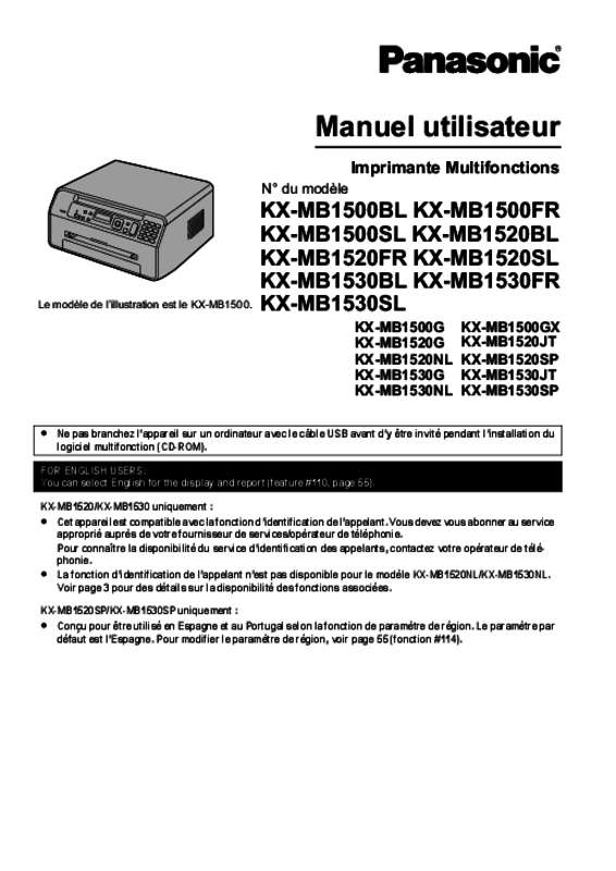 Guide utilisation PANASONIC KX-MB1530FRW  de la marque PANASONIC