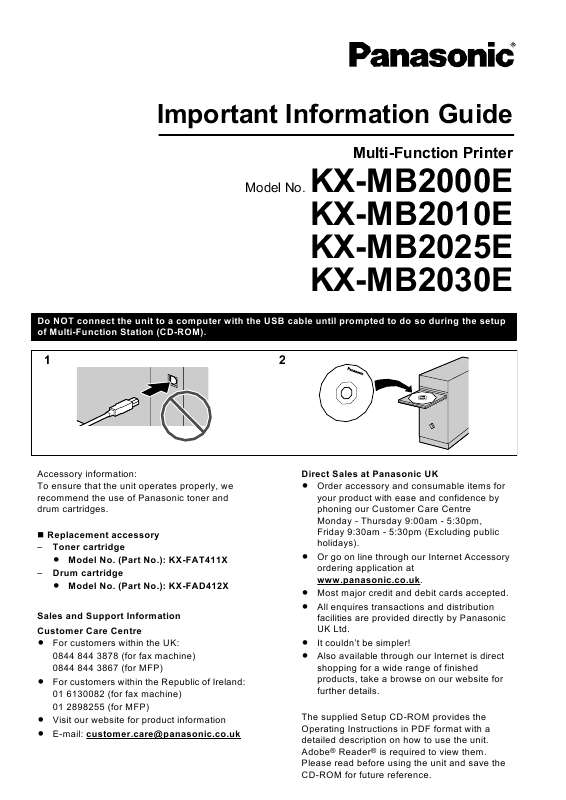 Guide utilisation PANASONIC KXMB2010E  de la marque PANASONIC