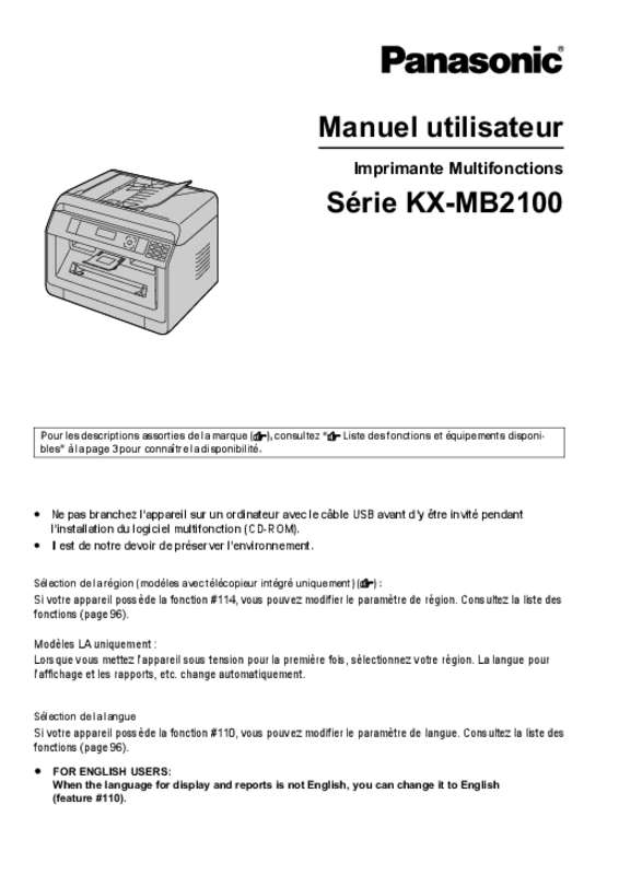 Guide utilisation PANASONIC KXMB2130EU  de la marque PANASONIC