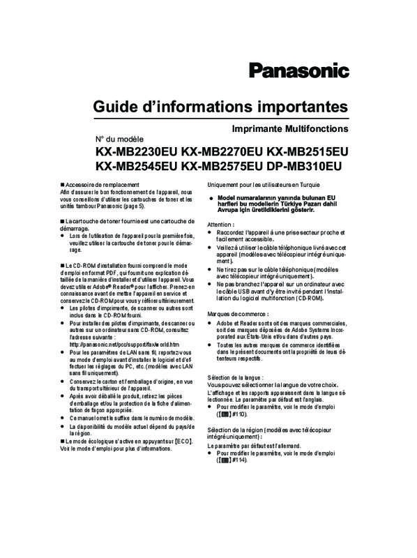 Guide utilisation PANASONIC KXMB2230EU  de la marque PANASONIC