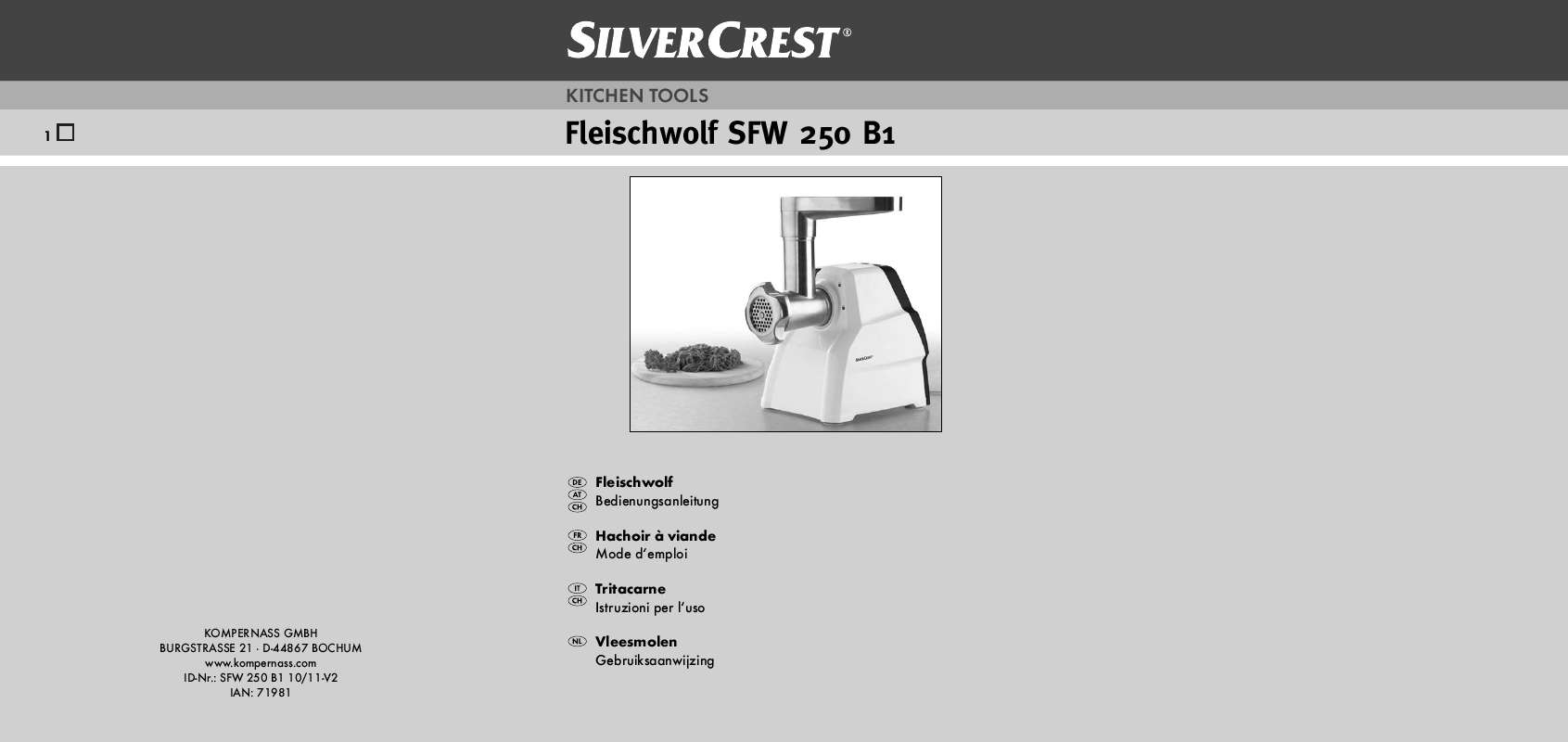 Guide utilisation  SILVERCREST SFW 250 B1  de la marque SILVERCREST
