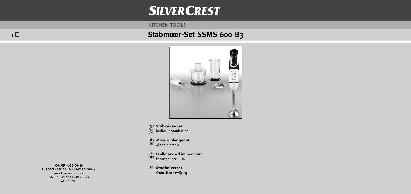 Guide utilisation  SILVERCREST SSMS 600 B3  de la marque SILVERCREST