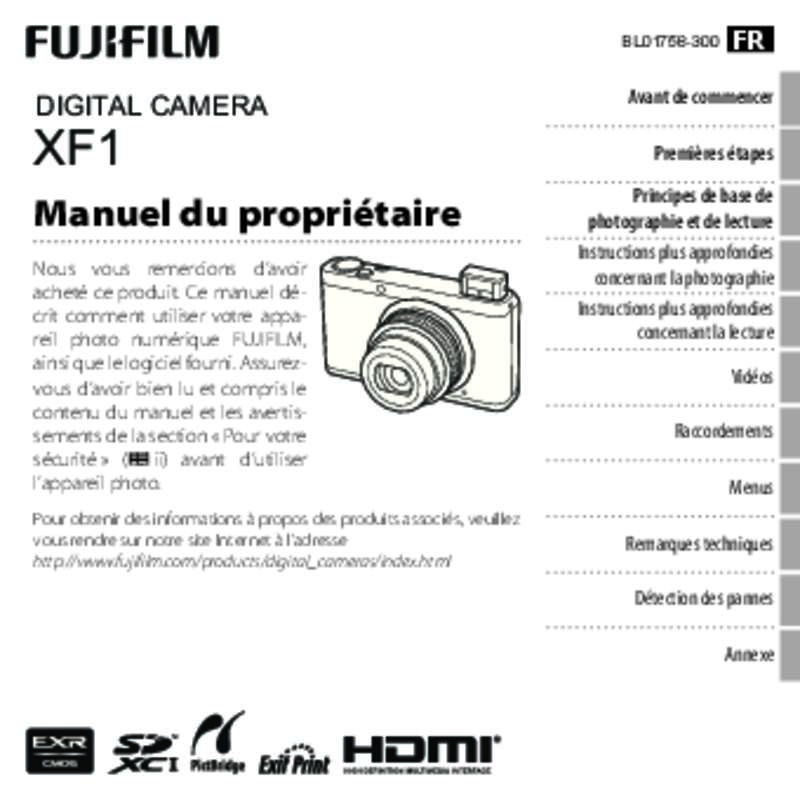 Guide utilisation FUJIFILM XF1  de la marque FUJIFILM