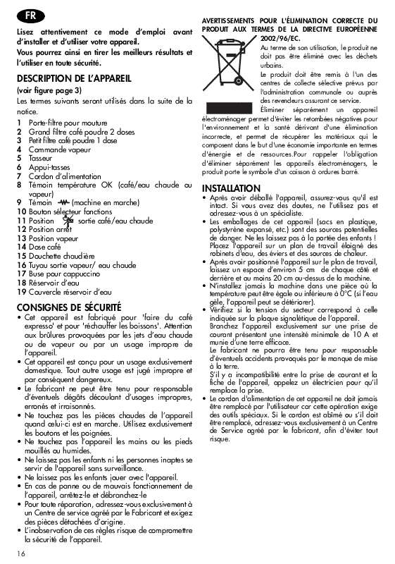 Guide utilisation DELONGHI EC145 de la marque DELONGHI