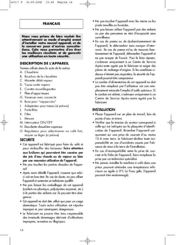 Guide utilisation DELONGHI EC5.1 de la marque DELONGHI