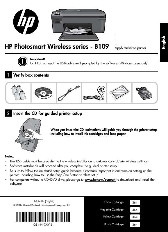 Guide utilisation HP PHOTOSMART WIRELESS B109N  de la marque HP