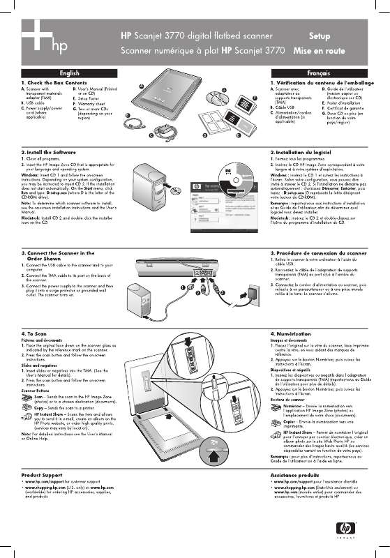 Guide utilisation HP SCANJET 3770 DIGITAL FLATBED SCANNER  de la marque HP