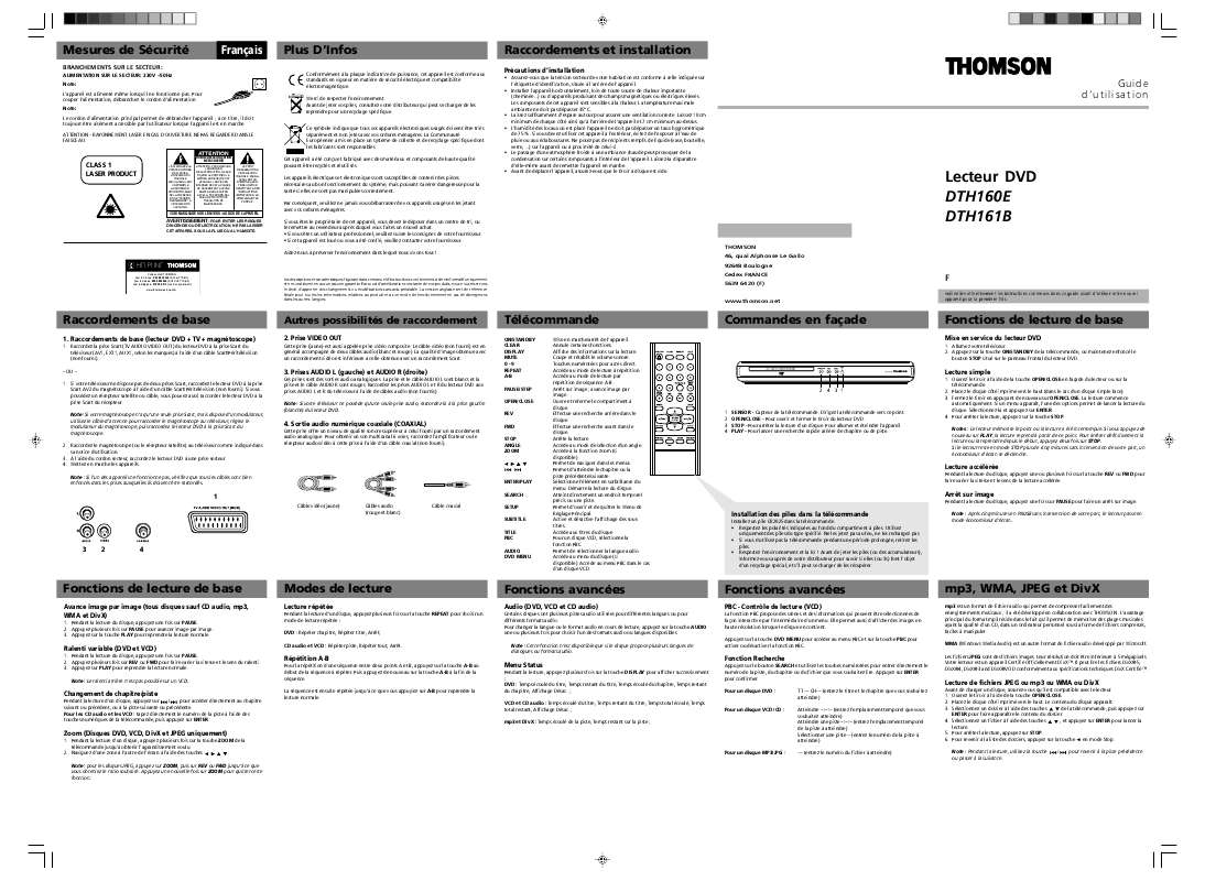 Guide utilisation THOMSON DTH 161  de la marque THOMSON