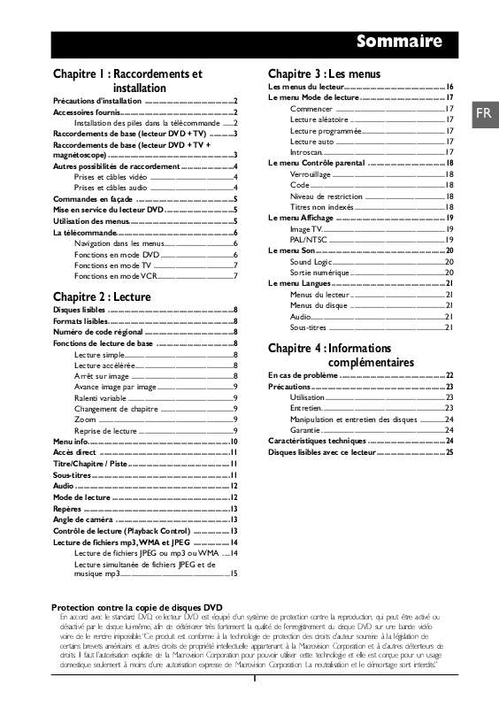 Guide utilisation THOMSON DVD105  de la marque THOMSON