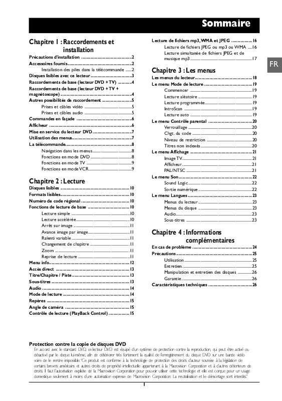 Guide utilisation THOMSON DVD110  de la marque THOMSON
