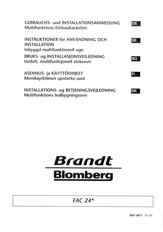 Guide utilisation BRANDT FAC24W1N de la marque BRANDT