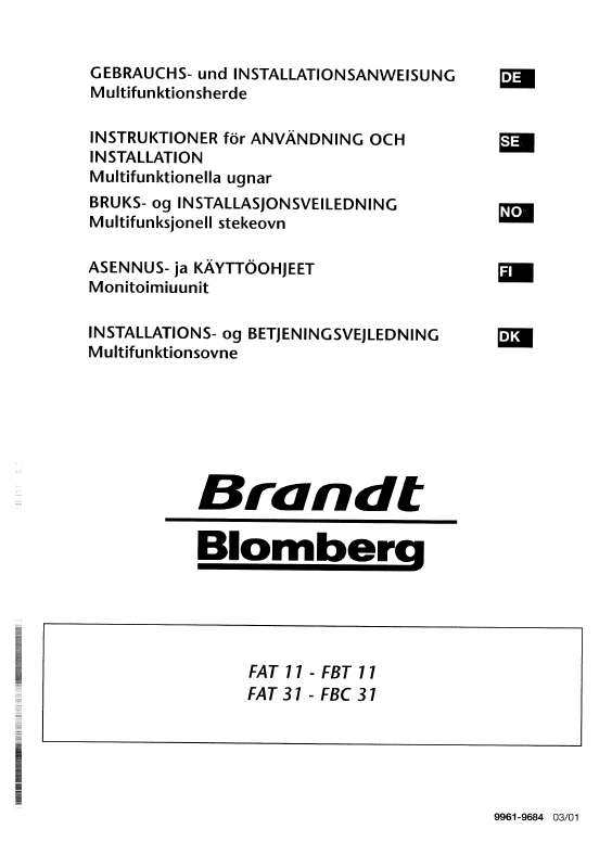 Guide utilisation BRANDT FBC31W1N de la marque BRANDT