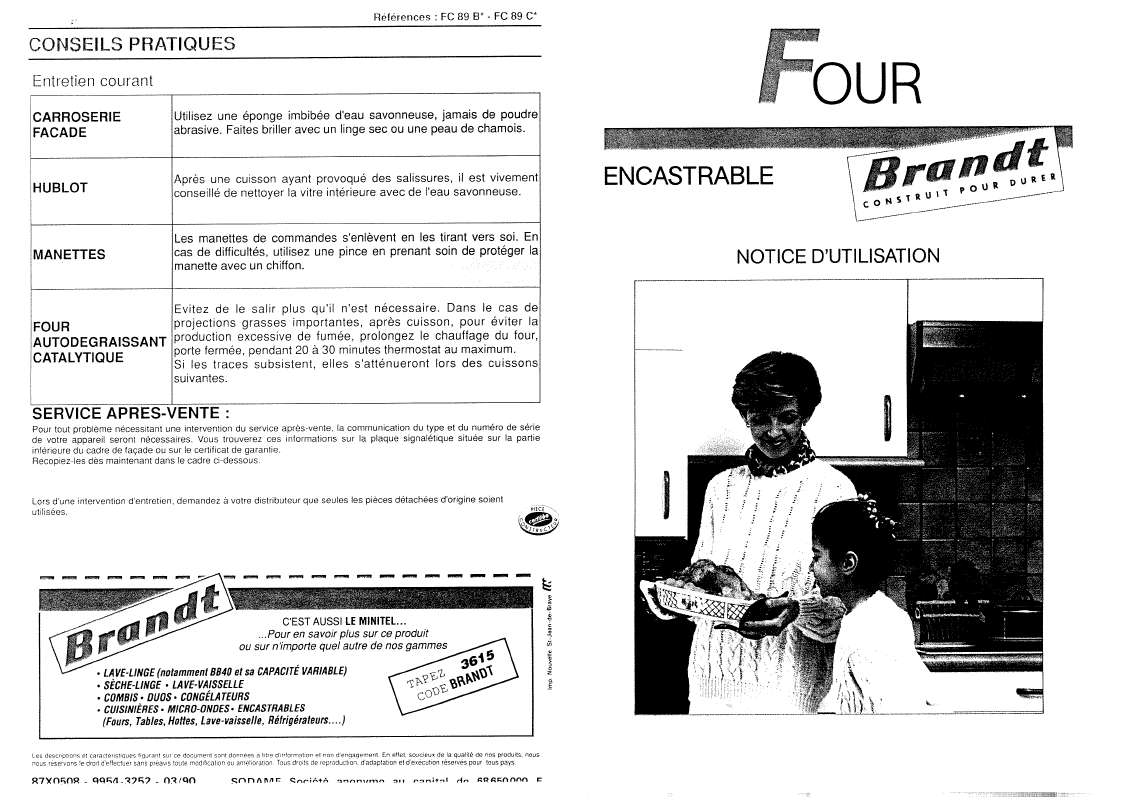 Guide utilisation BRANDT FC89B de la marque BRANDT