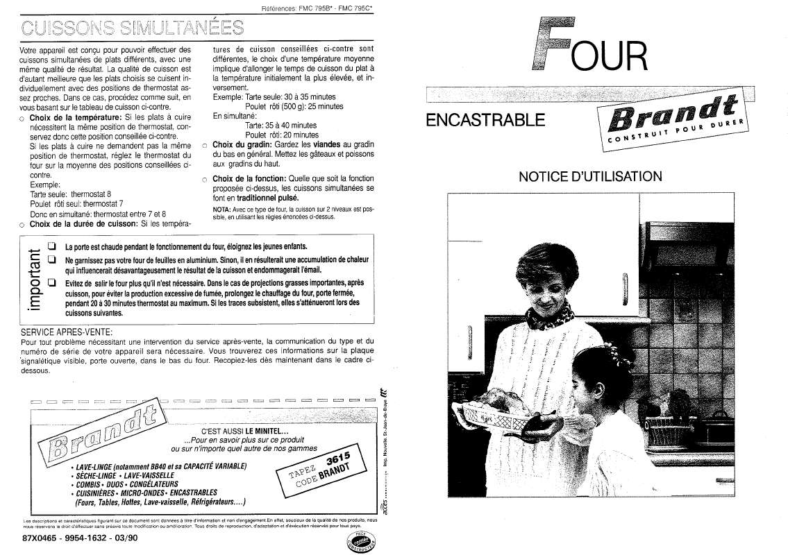 Guide utilisation BRANDT FMC795B de la marque BRANDT